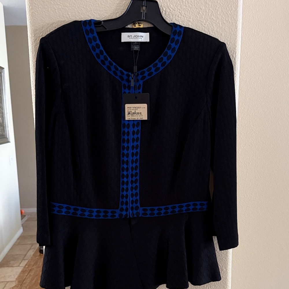 St. John Black Dress with Cobalt Blue Trim